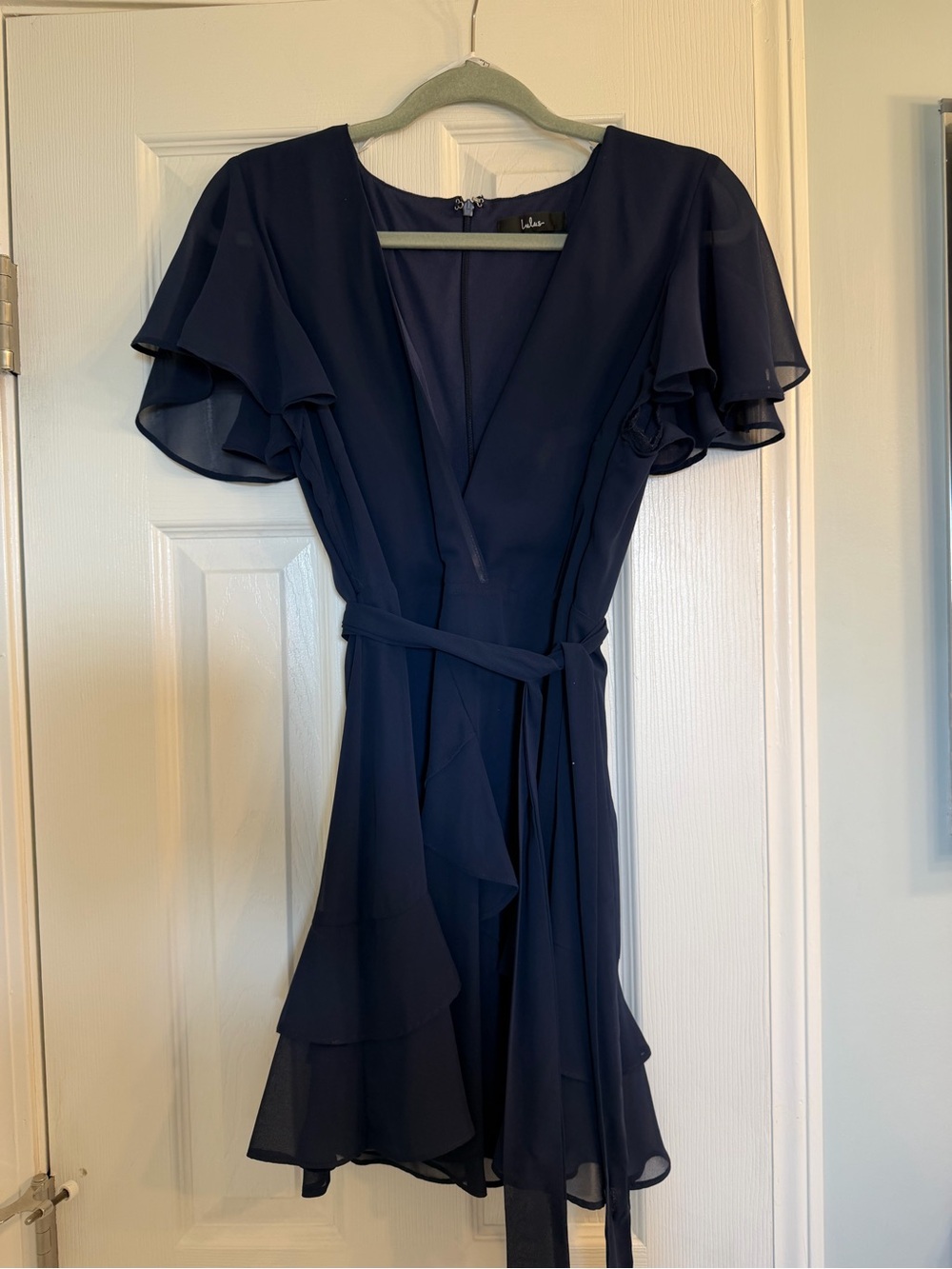 Lulu's Navy Ruffle Wrap Dress - Picture 3 of 7